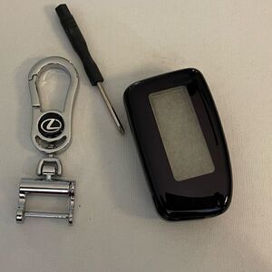Lexus logo Key Fob Keychain in Silver with Logo & Fob Case Cover in Black NWT